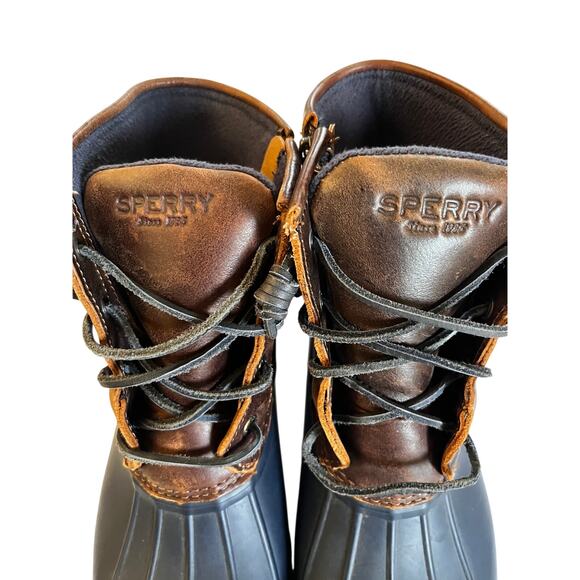Sperry Women’s Brown Leather & Navy Waterproof Duck Boots Size 8 M - Picture 3 of 8